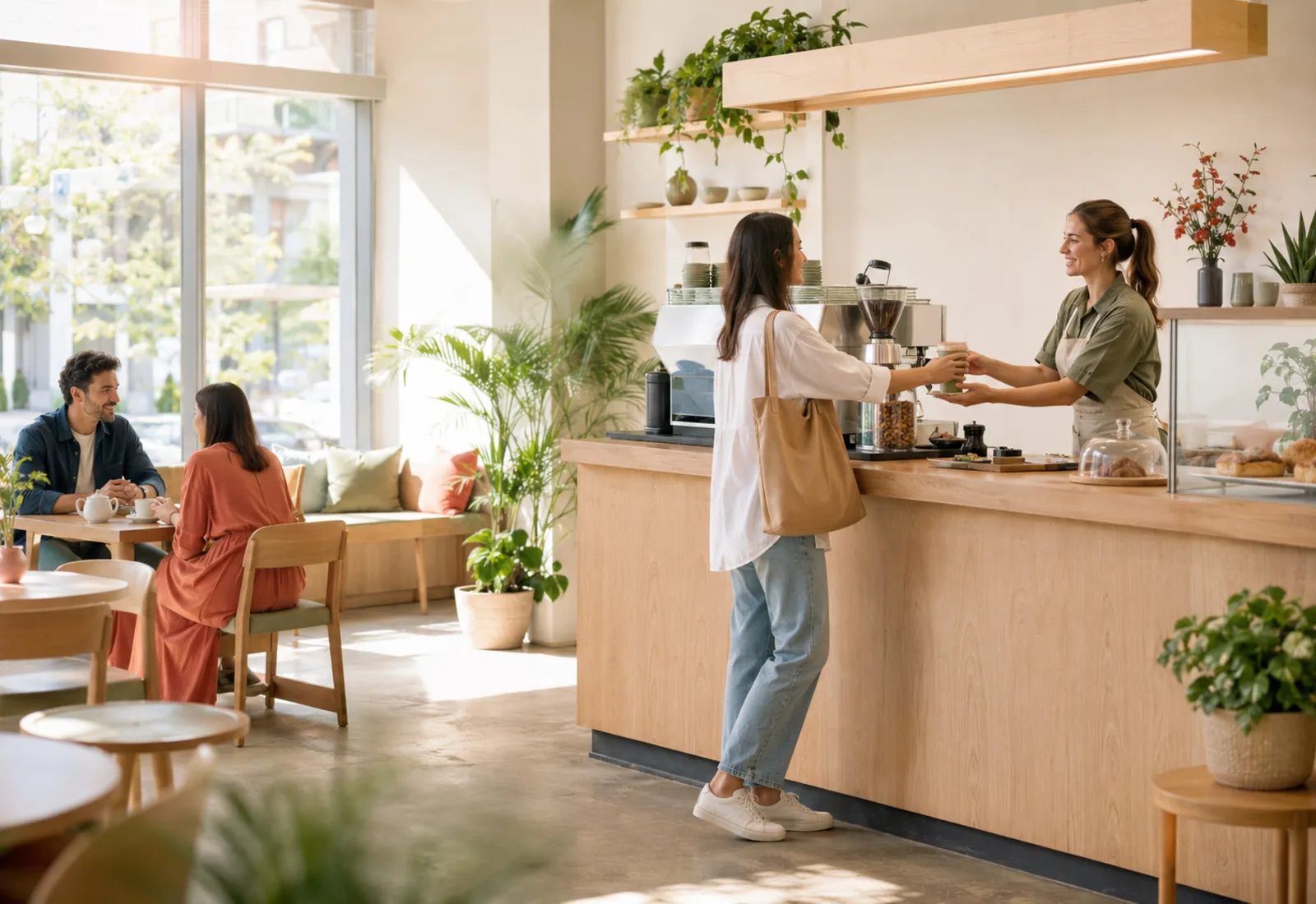 An independent café serving a customer