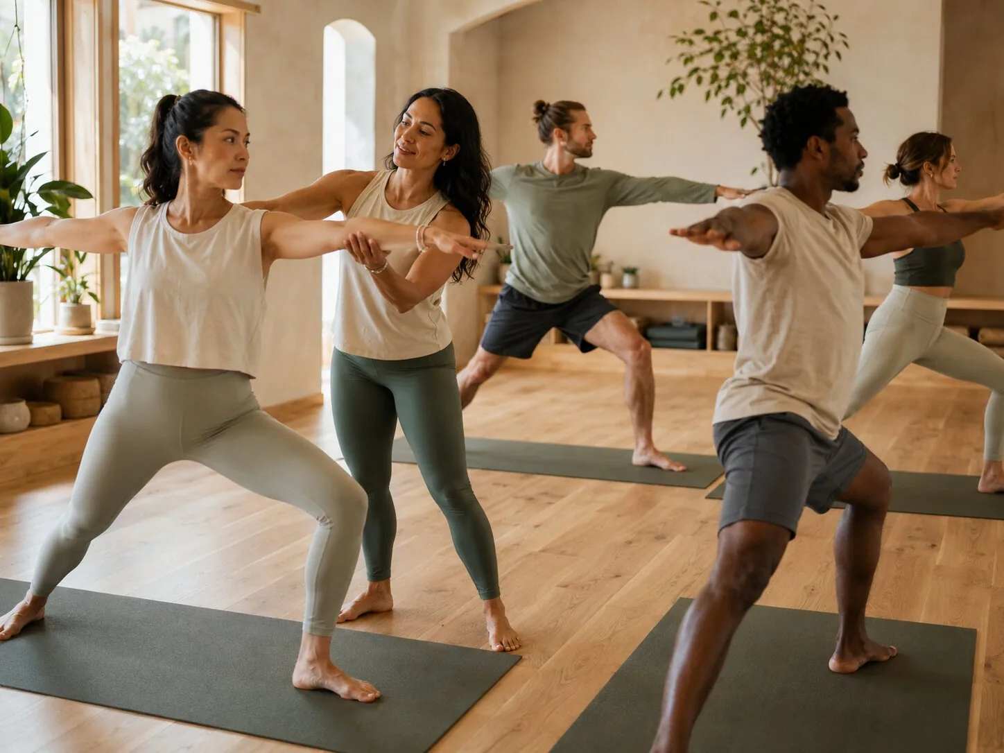 Independent yoga studio leading a small class